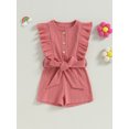 thumbnail image 2 of SUNSIOM Infant Baby Girl Summer Jumpsuit Solid Color Ruffled Sleeveless Round Neck Button Romper Shorts with Belt, 2 of 9