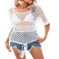 thumbnail image 4 of Tenue de Plage d'Été Ample pour Femmes, Cache-Maillot à Manches Courtes, Col Ras du Cou, Ajourée, à Lacets, 4 of 7