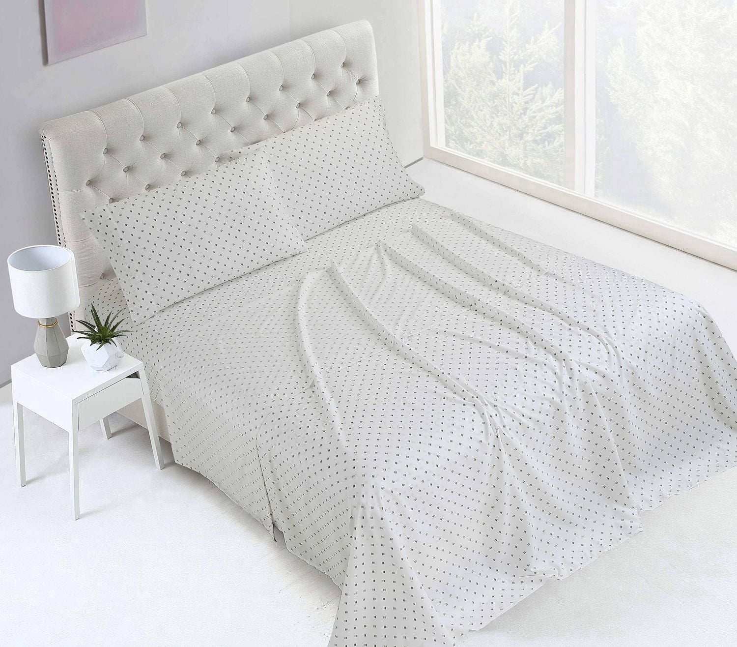 Swift Home 4-Piece Printed Sheet Set, Grey Plaid, King