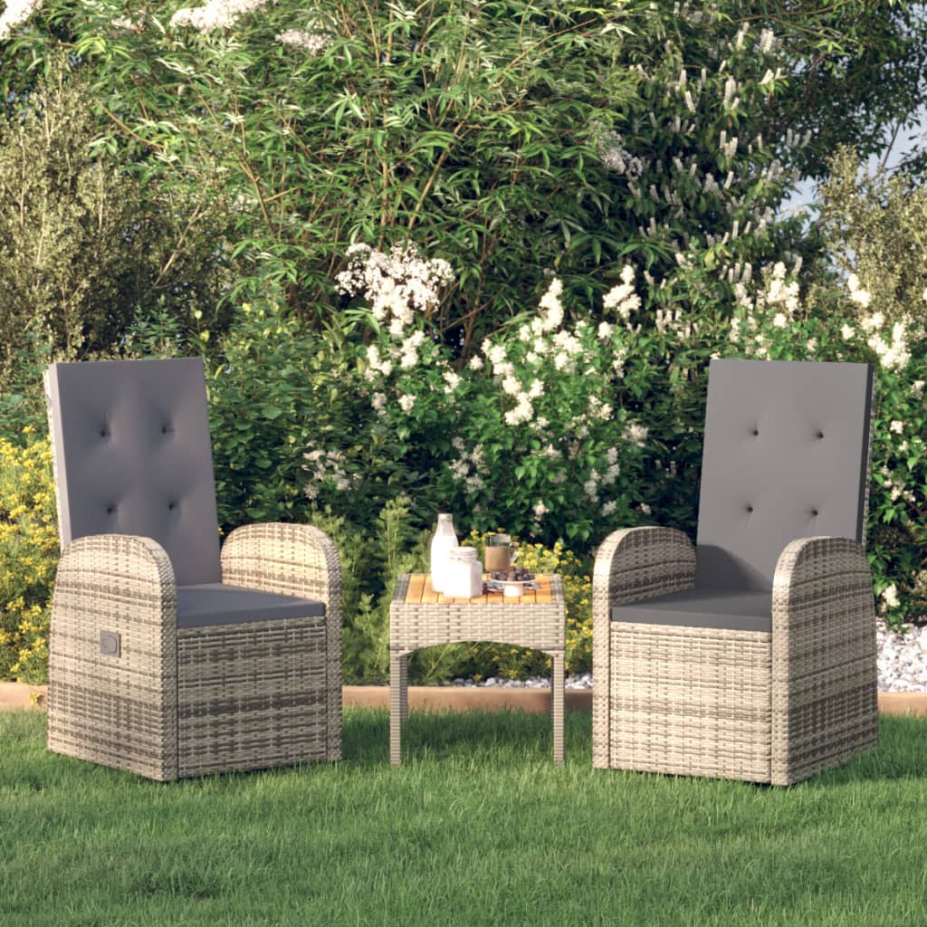 vidaXL Chaises de Jardin Inclinables 2 Pcs avec Coussins en Rotin Gris