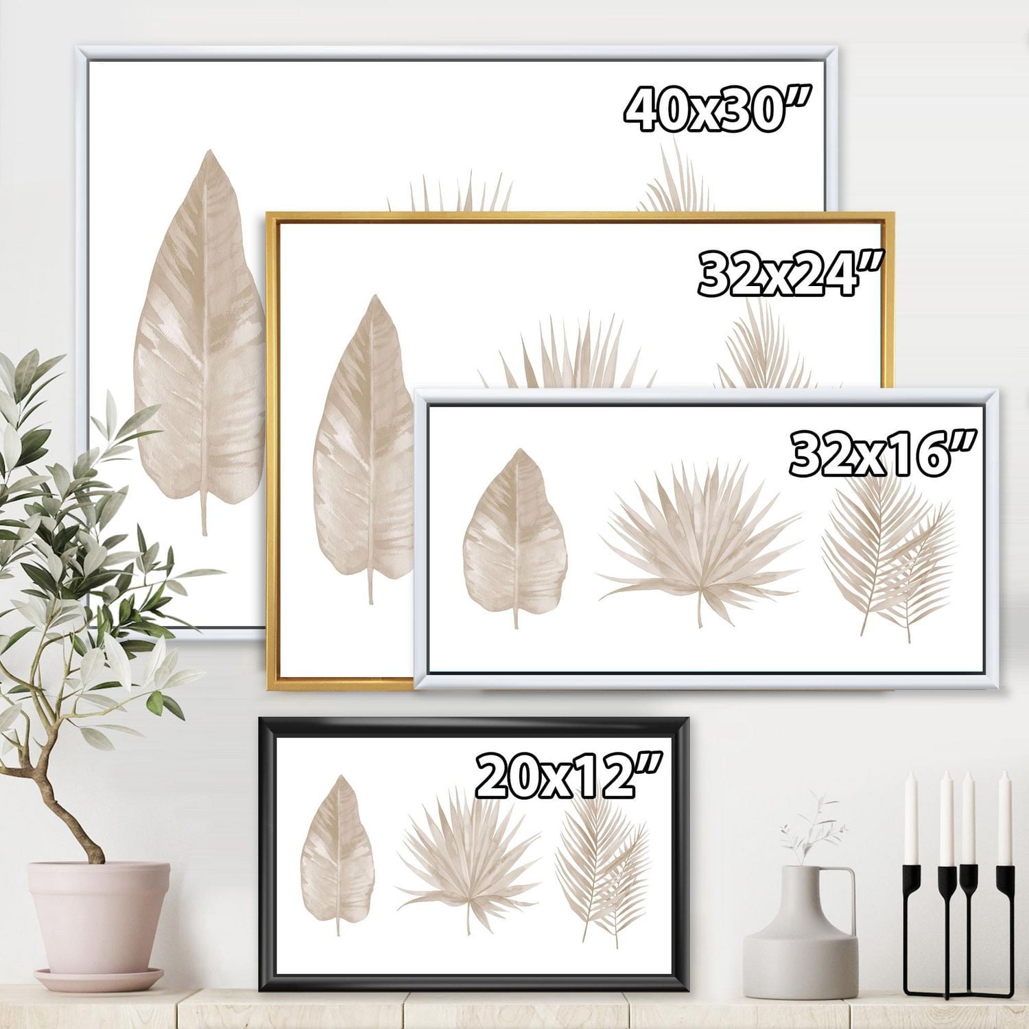Designart Feuilles Tropicales Beiges ART MURAL À CADRE FLOTTÉ