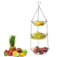 thumbnail image 2 of Hanging Fruit Baskets for Kitchen Storage Tools Three-Layer Fruit Hanging Basket Hollow Fruit Three-Layer Hanging Basket Household Folding Storage Iron Hanging Basket, 2 of 9