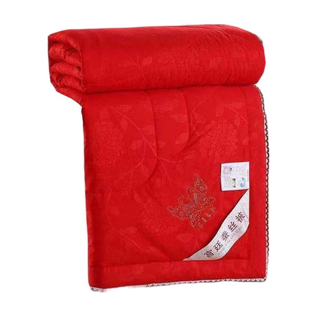 Decodeary Couette d'Été Portable Couleur Unie Réutilisable Imprimée Respirante Chaude Accessoires de Literie Brossés Rouge