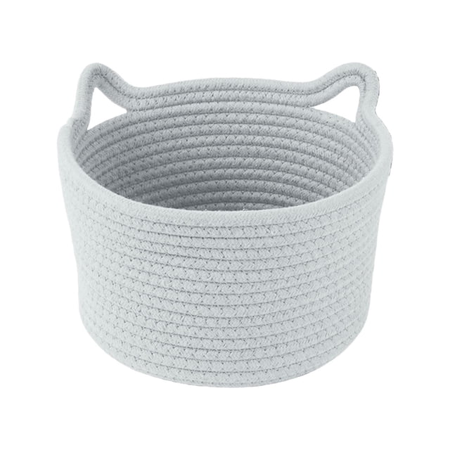 Home Textile Storage -Purpose Organizer for Laundry Clothing and Toys with Sleek Durable Design. A light grey rope basket with reinforced seams and integrated handles, designed for organizing bath toys, laundry, and household items. Compact and versatile for use in bedrooms, nurseries, laundry rooms, and bath areas.