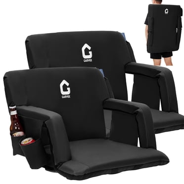 Stadium Seat – Extra Wide Ergonomic with Back Support – 6-Position Adjustable Bleacher Chair – Padded Cushion, Armrests & Cup Holder – Anti-Slip Base – Storage Pockets – Folding – Black
