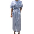 thumbnail image 1 of XZNGL Robe d'Été en Coton pour Femmes Été Coton Bleu à Rayures Bandage Fendue Longue Robe Longue Robe Longue pour Femmes Été Robe Bleue pour Femmes Été Été Longue Robe pour Femmes, 1 of 9
