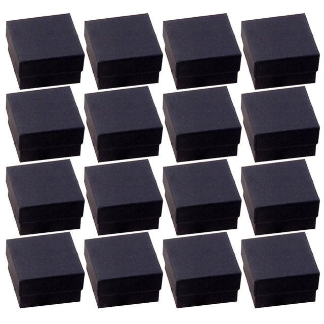 72Pcs Small Size Jewelry Cases Black Kraft Paper Jewelry Box Storage Box designed for organizing and storing small jewelry items like earrings, necklaces, rings, and brooches. Made from durable kraft paper and sponge material, each box measures 5.00x5.00x3.00cm. The retro and elegant design is perfect for gifting occasions such as birthdays, Christmas, weddings, Valentine's Day, and Mother's Day, while also serving as practical jewelry organizers.