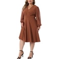 thumbnail image 4 of GRACE & GRANDEUR Robe pour Femme Grande Taille Manches Longues Pois Suisses Col en V Portefeuille Robes Formelles 3X Caramel, 4 of 6