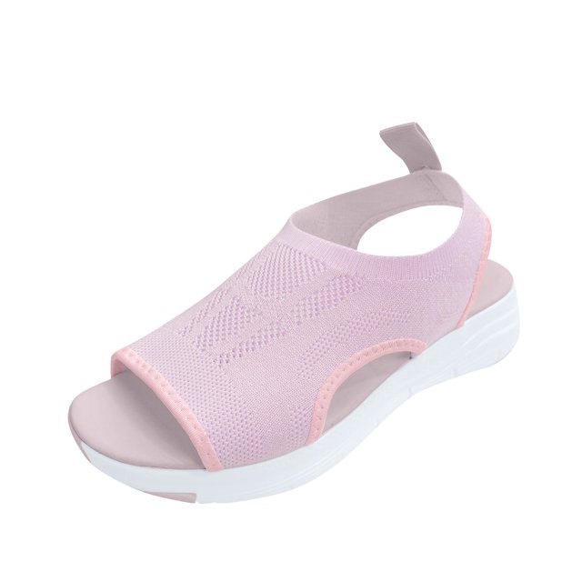 Kcodviy Sandales à Plateforme Décontractées pour Femmes avec Empeigne en Maille de Poisson, Ton Rose Pâle, Bout Rond et Fermeture à Enfiler. La Sandale a un Talon Compensé de 3,5 cm et une Plateforme de 2 cm, avec une Semelle Intérieure en PU et une Semelle en Caoutchouc pour le Confort et la Durabilité. Convenant aux Tenues Décontractées, au Collège et à l'Extérieur, Ces Sandales s'Agencent Bien avec des jeans, des Robes et des Jupes pour le Port Quotidien Ou des occasions comme les Fêtes, les Mariages et les Courses.