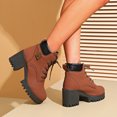 thumbnail image 4 of Platform Combat Boots for Women Trendy Leather Waterproof Non Slip Chunky High Heel Riding Ankle Booties, 4 of 6