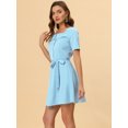 thumbnail image 3 of INSPIRE CHIC Women's Square Neck Button Decor Short Sleeves Tie Waist Mini Dress, 3 of 6
