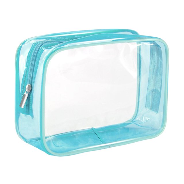 Sac de Maquillage Transparent Réutilisable pour Femmes et Hommes Sac de Rangement en PVC Bleu
