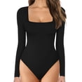 thumbnail image 1 of fartey Justaucorps à Manches Longues pour Femmes Noir Col Carré Extensible Coupe Ajustée Hauts Justaucorps Combinaison Gaine, 1 of 6