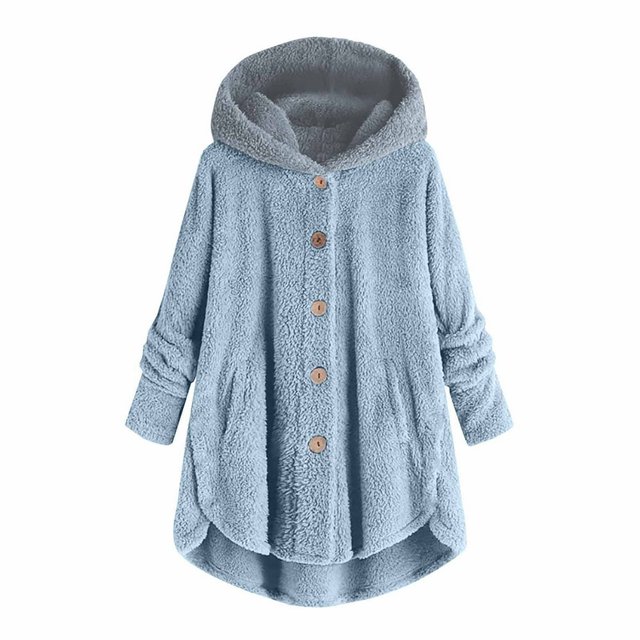 Womens Cardigan Plus Size Button Plush Tops Hooded Loose Cardigan Wool Coat Winter Jacket Navy Xl
