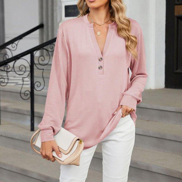 RXIRUCGD Mode Décontractée pour Femmes Sweat-Shirt à Manches Longues Col en V Confortable, Rose, Taille: m