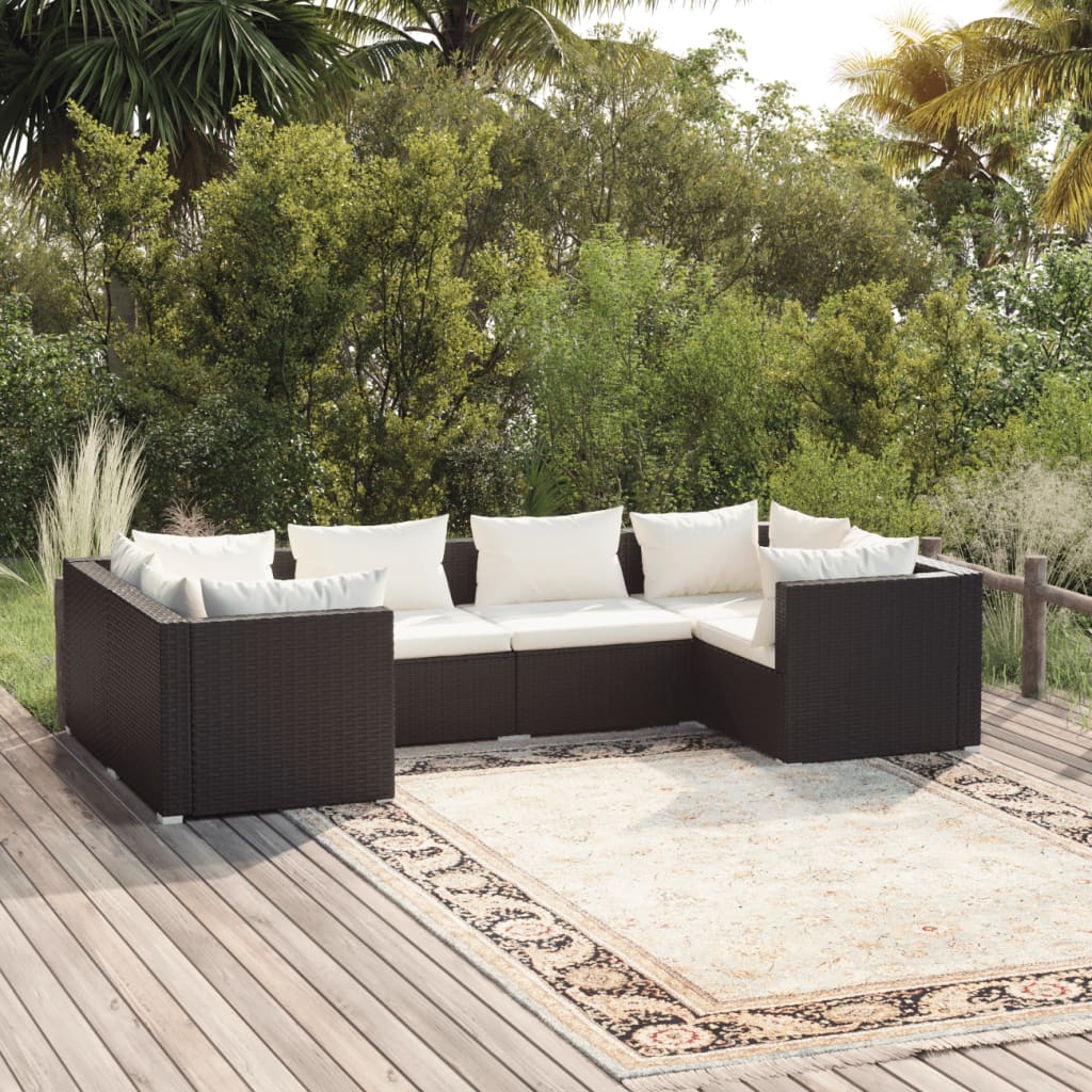 vidaXL Ensemble de Salon de Jardin 6 Pcs avec Coussins en Rotin Synthétique Noir