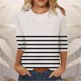thumbnail image 1 of Meichang Chemises à Manches 3/4 pour Femmes Hauts à Rayures Color Block Col Rond T-Shirts Décontractés Chemises Coupe Ample Blouses de Travail Confortables Pull Mode 2024, 1 of 3