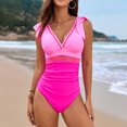 thumbnail image 2 of HXWCHs Built In Bra Swimwears One Mesh Splicing Solid Color Splicing Swimsuit with Ruffles for Womens Beachwear XL Pink, 2 of 7