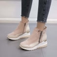 thumbnail image 1 of Bottes Rétro Unies pour Femmes à Empiècements, Semelle Épaisse, Talons Hauts, Bout Rond, Bottes Décontractées, 1 of 5