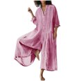 thumbnail image 1 of Yuyuzo Combinaisons en Lin pour Grande Taille pour Femme Manches Courtes V Col Rompers Bouton vers le Bas Robe Décontractée, 1 of 6