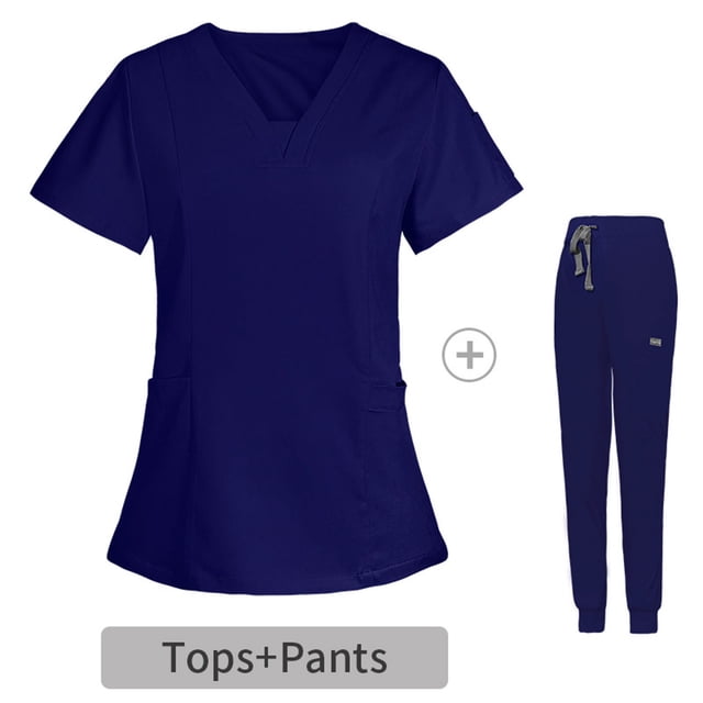 BVOFAR Scrubs for Women Set V Neck Short Sleeve Tops & Drawstring Jogger Pants Stretch Medical Nursing Uniforms with Pockets