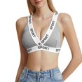 thumbnail image 1 of ManxiVoo Contrast Trim Bralette with Fashionable Letter Detail Comfortable Wireless Triangle Cup Top S Size Grey, 1 of 4