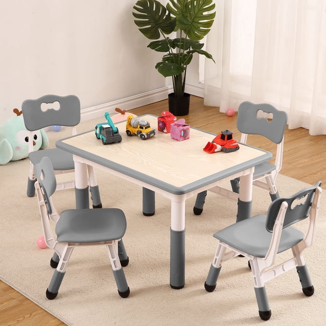 Eastvita Table Chairs Set Toddler Height - Adjustable Desk with Graffiti Desktop 4 Seats