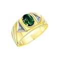 thumbnail image 3 of RYLOS Men's Rings 14K Yellow Gold Ring Classic Designer Style 8X6MM Oval Gemstone & Diamond Ring Green Sapphire Birthstone Rings For Men Size 9, 3 of 7