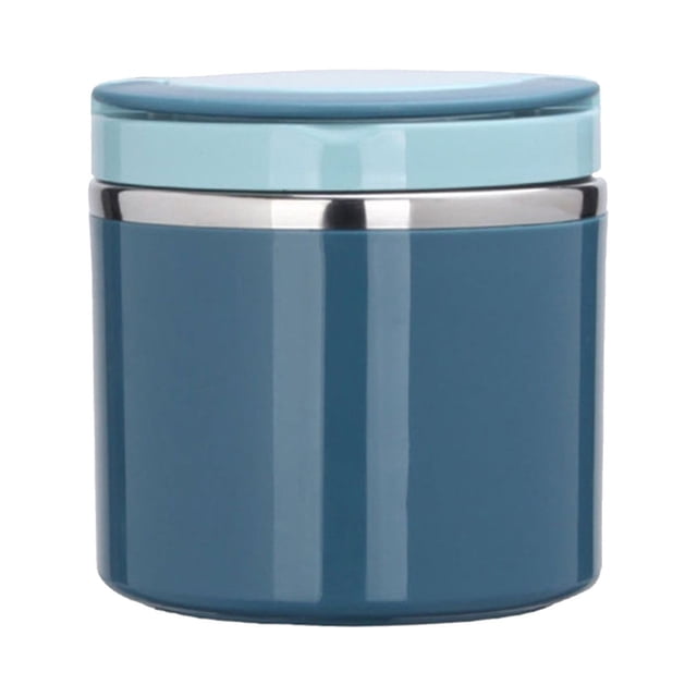 Stainless Steel Food Containers with Lids Hot Container with Handle, 630Ml capacity, featuring a durable 304 stainless steel body in a blue finish with a light blue lid. Designed for food heating and storage, it includes a silicone sealing ring for leak-proof functionality and an extra-wide opening for easy cleaning. Suitable for soups, breakfast, and outdoor activities, and often used for workplace lunches or travel meals.
