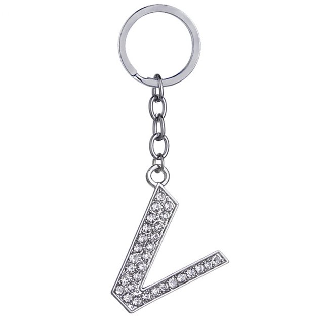 Key Chain Rhinestone A to Z Design Pendant Keychain Key Ring for Handbag Decor