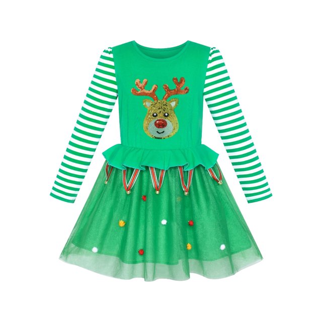 Robe Fille Noël Renne Cloche Fête Vacances 4 Ans