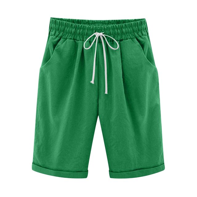 Pisexur Womens Shorts Cotton Linen Drawstring Solid Color Gym Workout Shorts Summer Comfy Elastic Waisted Shorts Plus Size Lounge Shorts Casual Beach Knee Length Shorts with Pockets,S-6XL