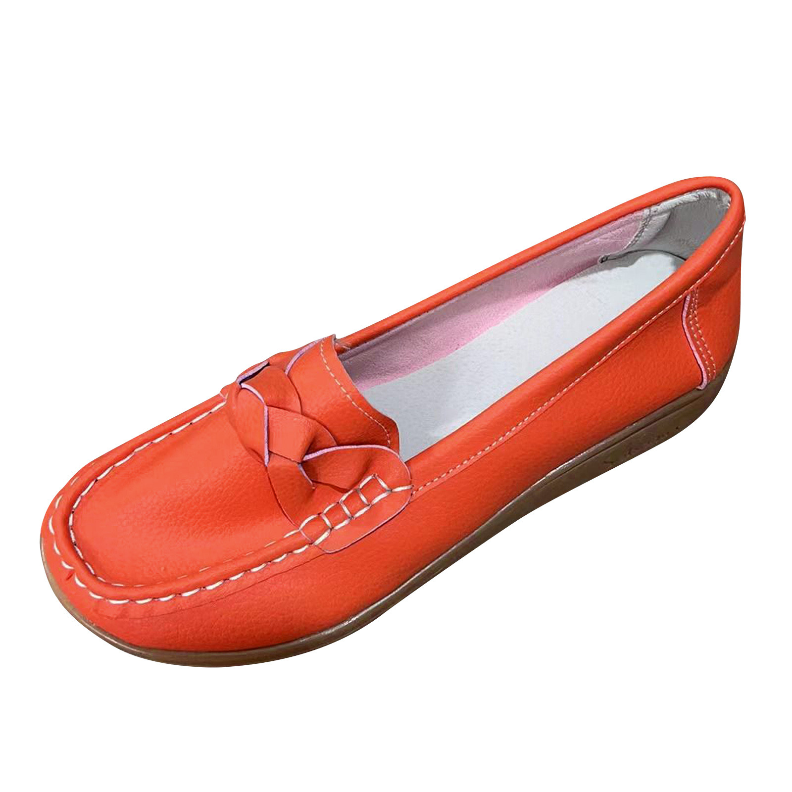 B91xZ Chaussures Habillées Plates pour Femmes Largeur Grand Bout Rond Talon Bloc Mocassins Chaussures, Orange 9