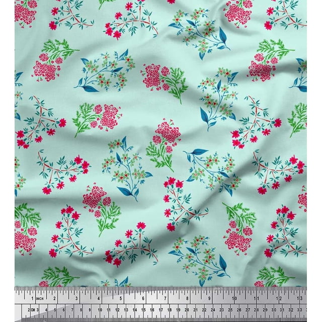 Soimoi Tissu en Velours Feuilles & Fleurs Roses Imprimé 1 Yard 58 Pouces de Large