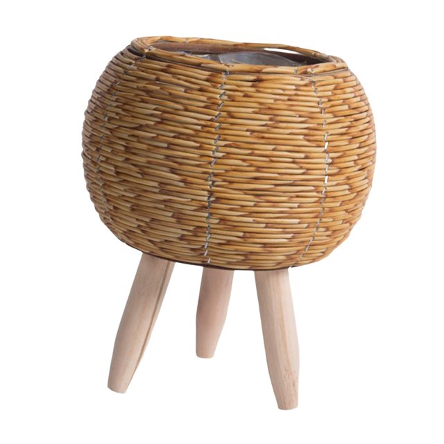 DOLITY Plant Basket with Legs Rattan Basket Decorative Simple Basket Planter Flower Pot Ball Light Brown