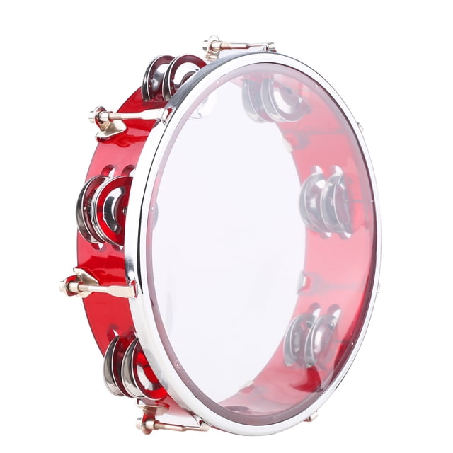 8-inch Tambourine Handbell Hand Drum with Double Row Jingles Percussion Instrument