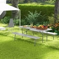 thumbnail image 4 of Costway Folding Picnic Table with 2 Benches All Weather Wood-like Tabletop Umbrella Hole Grey, 4 of 10