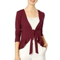 thumbnail image 2 of INSPIRE CHIC Cardigan en Tricot à Nouer devant pour Femme, Manches Longues, Ourlet à Volants, Ouvert, m Bourgogne, 2 of 8