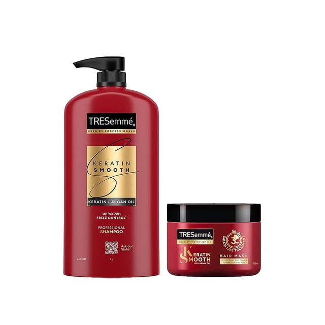 TRESemme Keratin Smooth Deep Conditioning Kit for Long Lasting Frizz Control - 1L Shampoo and 300ml Mask
