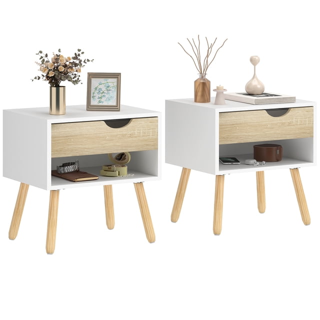 HOMCOM Bedside Table with Drawer & Shelf, Nightstand, End Table for Bedroom