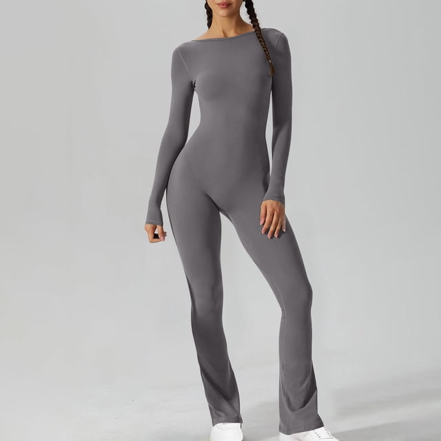 LSLJS Spring and Fall Tight Waistband Sleeveless Neck Long Jumpsuit