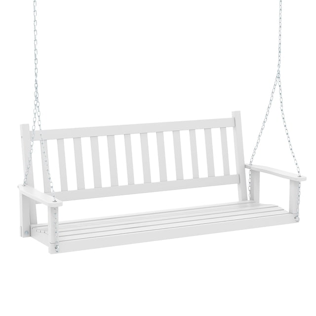 Gymax 5FT Wooden 3-Person Porch Swing Chair w/ Adjustable Galvanized Metal Chains White