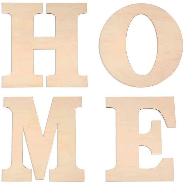 ORUYROP 4 Pcs 12 Inches Paintable Word Home Rustic Unfinished Wood Slices Letters Sign for DIY Ornament Christmas Tree Hanging Living Room House Home Wall Decor