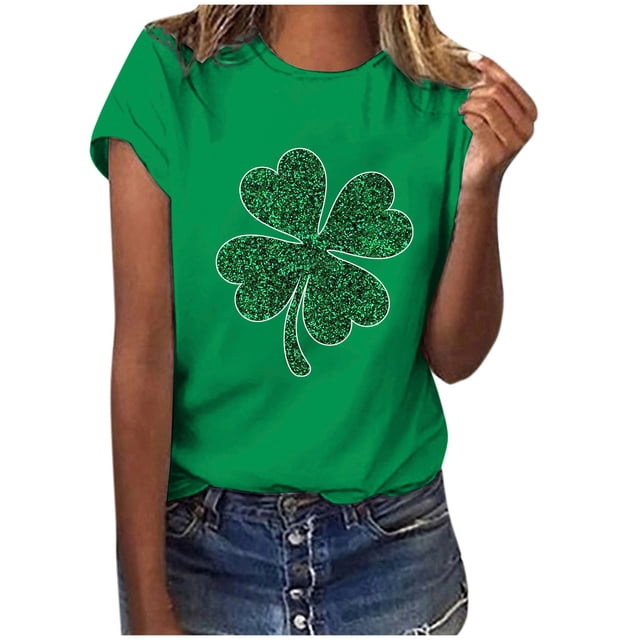 TopLLC St. Patrick's Day Patricks Day Chemises pour Femmes Hauts de Sarrau St Patricks Day Mode pour Dames St. Imprimé Manches Courtes Col Rond Chemise Femme Décontractée Ample