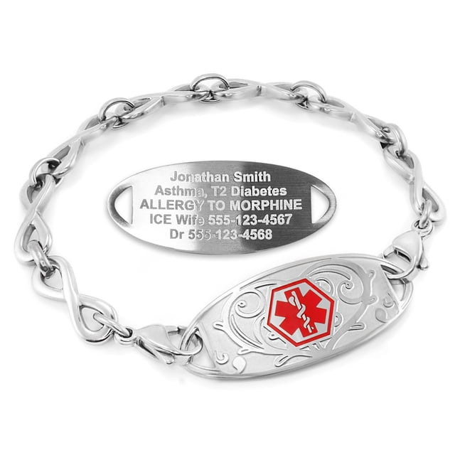 MedicEngraved Stainless Steel Custom Medical Alert Bracelet - 6mm Infinity Link