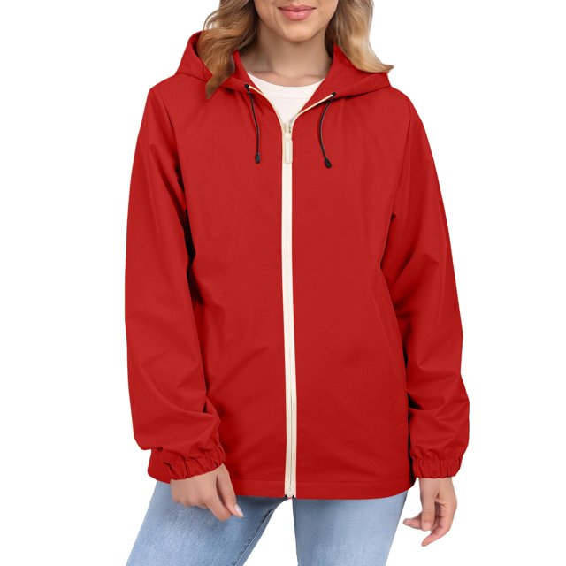 Comdrip Veste Légère pour Femmes! Veste Chaude Coupe-Vent Imperméable à Blocs de Couleur pour Femmes, Coupe-Vent d'Extérieur, Veste de Randonnée, Veste de Randonnée pour Femmes Légère Rouge TG