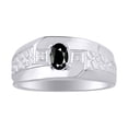 thumbnail image 1 of RYLOS Men's Rings Sterling Silver Classic Nugget 6X4MM Oval Gemstone & Diamond Ring Onyx October Birthstone Ring Size 9, 1 of 7
