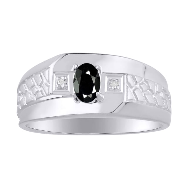 RYLOS Men's Rings Sterling Silver Classic Nugget 6X4MM Oval Gemstone & Diamond Ring Onyx October Birthstone Ring Size 9