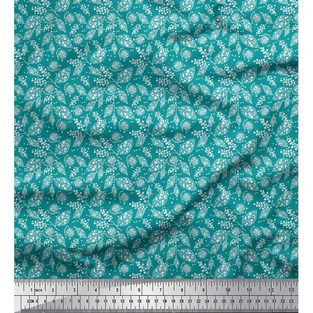 Soimoi Polyester Crepe Fabric Dot & Leaves Printed Fabric 1 Yard 42 Inch Wide