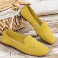 thumbnail image 5 of Womens Casual Shoes Large Size Knit Solid Color Simplicity Soft Sole Square Toe Flat Bottom Comfortable Breathable Mesh Walking Shoes Slip on Single Shoes Yellow, 5 of 5